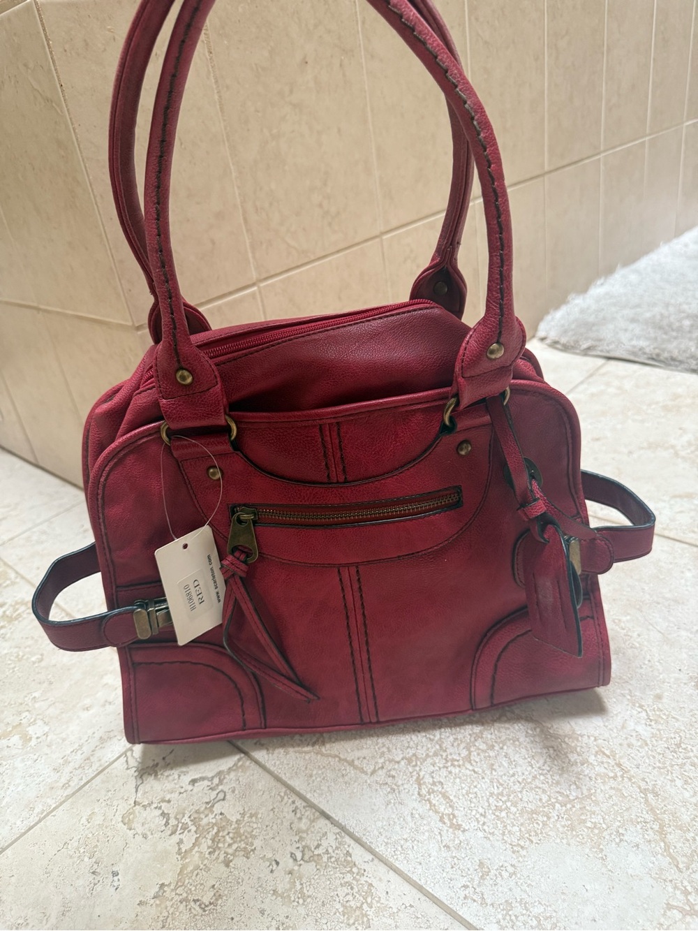 Rich Burgundy, real leather city tote Red Women’s Satchel Handbag
